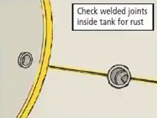Rust on welded joints can cause metallic taste of water in tank.